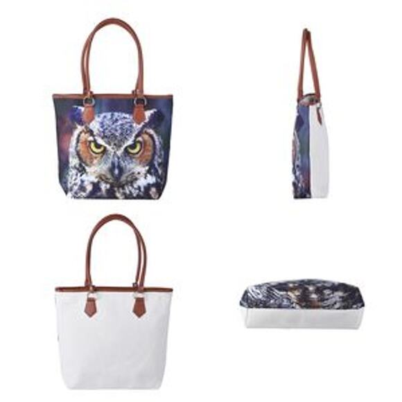 NWOT Navy Realistic Owl Print Pattern Tote Bag with Handle Drop - Picture 4 of 7